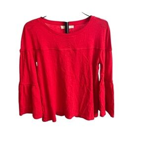 LOFT Red Bell Sleeve Top Lightweight Knit Blouse Size S